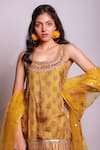 Buy_Gopi Vaid_Yellow Tussar Dupatta Net Scoop Neck Printed Kurta And Sharara Set  _Online_at_Aza_Fashions