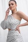 Shop Amrta By Guneet Kondal White Viscose, Georgette Embroidery Asymmetric, One Shoulder Waist Cut Out Dress Online at Aza Fashions Shop_Amrta By Guneet Kondal_White Viscose, Georgette Embroidery Asymmetric, One Shoulder Waist Cut Out Dress _Online_at_Aza_Fashions