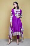 Buy Sue Mue Purple Silk Round Embroidered Kurta And Pant Set at Aza Fashions Buy_Sue Mue_Purple Silk Round Embroidered Kurta And Pant Set_at_Aza_Fashions