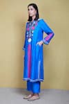 Buy_Sue Mue_Blue Silk Embroidery Round Kurta Set _Online_at_Aza_Fashions