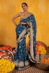 Buy_Gopi Vaid_Blue Saree Chiffon Blouse Cotton Silk Printed Ruffle Set  _at_Aza_Fashions