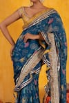 Shop_Gopi Vaid_Blue Saree Chiffon Blouse Cotton Silk Printed Ruffle Set  _at_Aza_Fashions