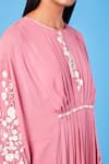 Buy_Sue Mue_Pink Georgette Embroidered Floral Round Pleated Kaftan And Cotton Pant Set _Online_at_Aza_Fashions