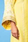 Sue Mue_Yellow Mul Parsi And Thread Work, Resham V Neck Tunic & Pant Set _Online_at_Aza_Fashions