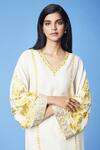 Buy_Sue Mue_White Mul Parsi And Thread Work, Resham V Neck Tunic & Pant Set _Online_at_Aza_Fashions
