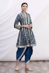 Gopi Vaid_Blue Anarkali Tussar Embroidery V Neck Zig-zag And Dhoti Pant Set  _Online_at_Aza_Fashions