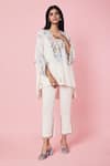 Buy_Sue Mue_White Georgette Embroidered Resham V Neck Aari Work Top And Pant Set _at_Aza_Fashions