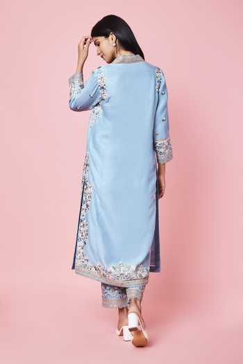 Mist Blue Applique Kurta Set