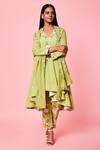 Buy_Sue Mue_Green Cotton Zari And Resham Work V Neck Anarkali Set _at_Aza_Fashions