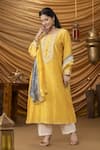 Buy_Ruh Clothing_Yellow Kurta-chanderi Embroidered Chikankari Round Mastani Kurta Set _Online_at_Aza_Fashions