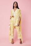 Buy_Sue Mue_Yellow Georgette Resham, Parsi Cape V Neck Work And Pant Set_at_Aza_Fashions