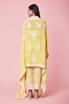 Shop_Sue Mue_Yellow Georgette Resham, Parsi Cape V Neck Work And Pant Set_at_Aza_Fashions