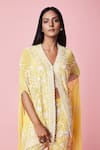 Buy_Sue Mue_Yellow Georgette Resham, Parsi Cape V Neck Work And Pant Set_Online_at_Aza_Fashions