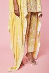 Sue Mue_Yellow Georgette Resham, Parsi Cape V Neck Work And Pant Set_at_Aza_Fashions