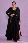 Buy_Nikita Mhaisalkar_Black Blouse Tulle Embellished Floral Motifs Top Lehenga Saree With Jacket _at_Aza_Fashions