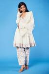 Buy_Sue Mue_White Cotton Bhuj Floral, Parsi V Neck Work Short Anarkali Set_at_Aza_Fashions