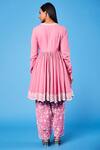 Shop_Sue Mue_Pink Cotton Bhuj Floral, Parsi V Neck Work Short Anarkali Set_at_Aza_Fashions