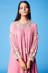 Sue Mue_Pink Georgette Resham, Parsi Keyhole Work Dress_Online_at_Aza_Fashions