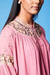 Buy_Sue Mue_Pink Georgette Resham, Parsi Keyhole Work Dress_Online_at_Aza_Fashions