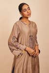 Buy_Sue Mue_Beige Tussar, Georgette, Silk Embroidery, Sequins Round Bhaumi Kurta Salwar Set _Online_at_Aza_Fashions