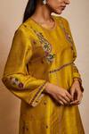 Buy_Sue Mue_Yellow Raw And Embroidery Aari Work Round Kurta Pant Set _Online_at_Aza_Fashions