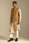 Buy_Dhruv Vaish_Yellow Silk Embroidered Nehru Jacket  _Online_at_Aza_Fashions