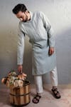 Shop_Soniya G_Grey Silk Pintuck Kurta Set _at_Aza_Fashions