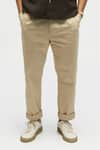 Shop_Terra Luna_Beige 100% Organic Handloom Cotton Plain Bellando Trousers _at_Aza_Fashions