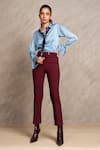 Shop_Chillosophy_Maroon European Crepe Lining Silk Straight Cut Pants  _at_Aza_Fashions