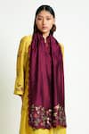 Buy_Payal Pratap_Maroon Embroidery Gazania Scarf _at_Aza_Fashions