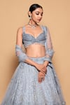 Pallavi Poddar_Blue Organza, Tulle Sequins, Cut Work, Mirzapur Thread Bridal Lehenga Set _Online_at_Aza_Fashions
