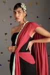 Buy_Gauri Dhawan_Pink Velvet Straight Iris Pre-draped Saree Gown _Online_at_Aza_Fashions