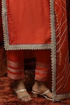 Buy_Shikhar Sharma_Orange Silk Chanderi Embroidered Pearl Round Kurta Pant Set 