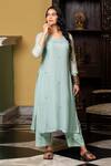 Yati_Blue Kurta  Fine Chanderi Hand Embroidered Beads Round Sequins A-line Set_Online_at_Aza_Fashions