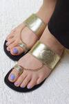 Sandalwali_Black Leather Shagufa Metallic Sandals_Online_at_Aza_Fashions