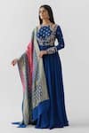 Buy_suruchi parakh_Blue Tussar Silk Embroidered Floral Round Anarkali With Dupatta_at_Aza_Fashions