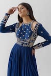 Buy_suruchi parakh_Blue Tussar Silk Embroidered Floral Round Anarkali With Dupatta_Online_at_Aza_Fashions