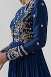 Shop_suruchi parakh_Blue Tussar Silk Embroidered Floral Round Anarkali With Dupatta_Online_at_Aza_Fashions