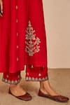 Buy_Sue Mue_Red Silk Embroidery Zari Work V Neck Kavya A-line Kurta Pant Set _Online_at_Aza_Fashions