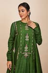 Sue Mue_Green Tussar, Georgette, Silk Patchwork, Zari, Chetal Anarkali Salwar Set _Online_at_Aza_Fashions