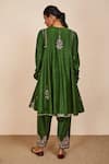 Sue Mue_Green Tussar, Georgette, Silk Patchwork, Zari, Chetal Anarkali Salwar Set _at_Aza_Fashions