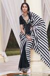 Buy_Gulabo by Abu Sandeep_Black Cotton Cambric And Embellishment Geometric Striped Saree_at_Aza_Fashions