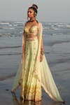 Buy_Gopi Vaid_Yellow Georgette And Organza Print & Arzu Open Front Cape & Pant Set  _at_Aza_Fashions