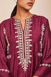 Buy_Sue Mue_Wine Tussar Georgette Embroidery Aari Work Round Rishima Kaftan And Pant Set _Online_at_Aza_Fashions