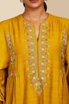 Buy_Sue Mue_Yellow Tussar Georgette Embroidery Aari Work Round Notched Kaftan And Pant Set _Online_at_Aza_Fashions