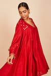 Sue Mue Red Tussar, Georgette Embroidery, Zari, Diamonds Neckline Anarkali And Salwar Set Online at Aza Fashions Sue Mue_Red Tussar, Georgette Embroidery, Zari, Diamonds Neckline Anarkali And Salwar Set _Online_at_Aza_Fashions