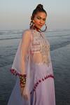 Gopi Vaid_Purple Georgette Print And Embroidery Ikat & Tasneem Tunic & Pant Set  _Online_at_Aza_Fashions
