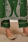Buy_Sue Mue_Green Silk, Chiffon Zari, Embroidery Round Neck Niva Kurta Pant Set _Online_at_Aza_Fashions