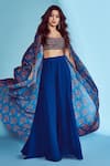Buy_DiyaRajvvir_Blue Top Georgette Printed Floral Cape Open And Pant Set _at_Aza_Fashions