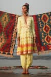 Buy_Gopi Vaid_Yellow Organza And Cotton Print & Naima Kurta & Dhoti Pant Set  _at_Aza_Fashions